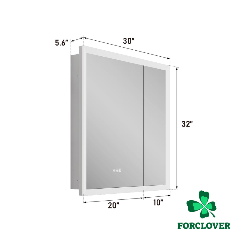 30 in.  x 32 in.  Lighted LED Fog Free Surface/Recessed Mount Silver Mirrored Soft Close Medicine Cabinet