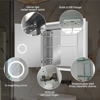 36 in.  x 32 in.  Lighted LED Fog Free Surface/Recessed Mount Silver Mirrored Soft Close Medicine Cabinet