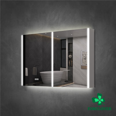 48 in. x 30 in.  Lighted LED Fog Free Surface Mount Silver Mirrored Soft Close Medicine Cabinet