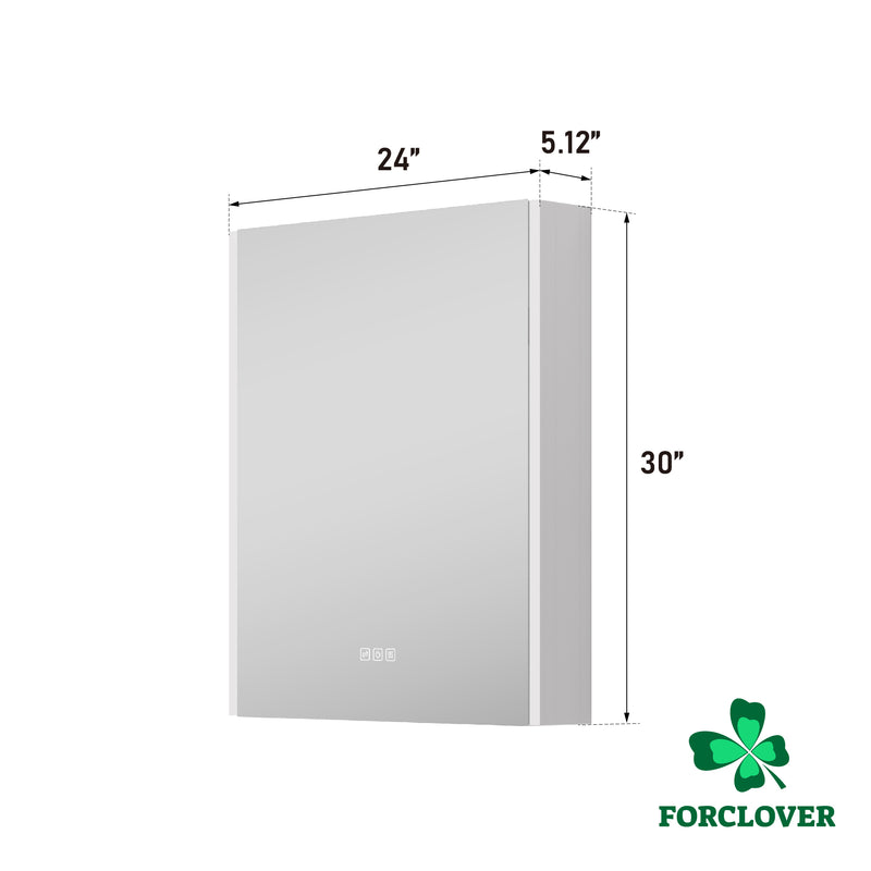 24 in. x 30 in.  Lighted LED Fog Free Surface Mount Silver Mirrored Soft Close Left Medicine Cabinet