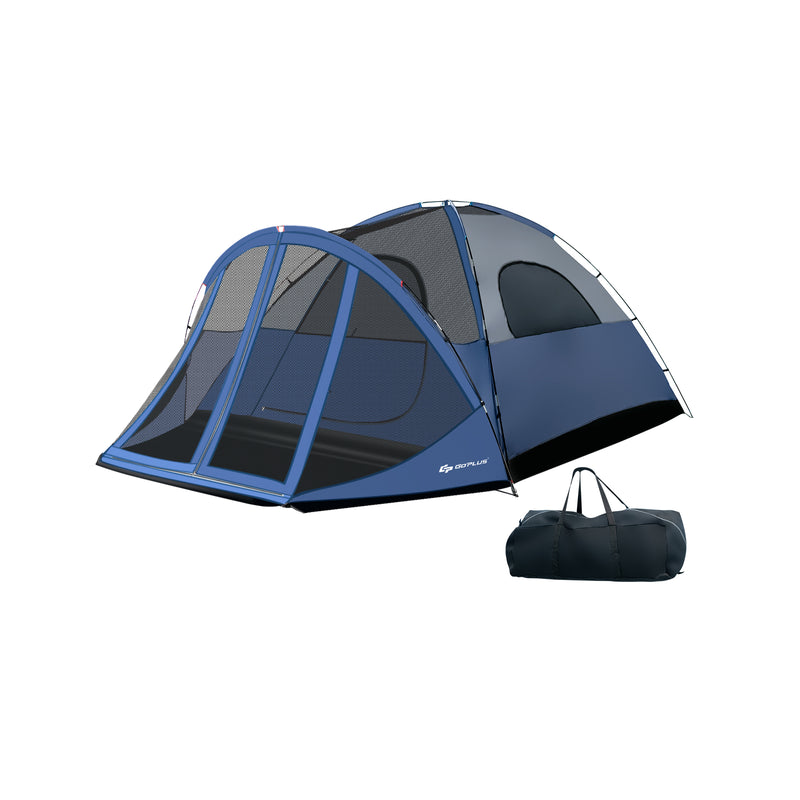 6-Person Large Camping Dome Tent with Screen Room Porch and Removable Rainfly