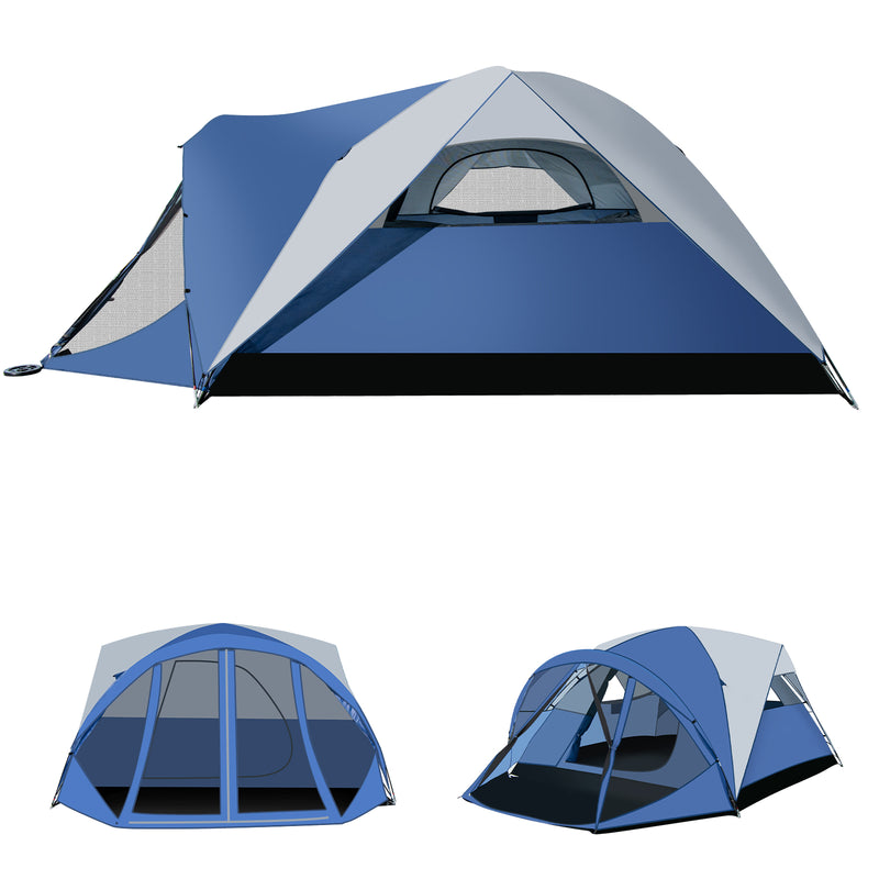 6-Person Large Camping Dome Tent with Screen Room Porch and Removable Rainfly