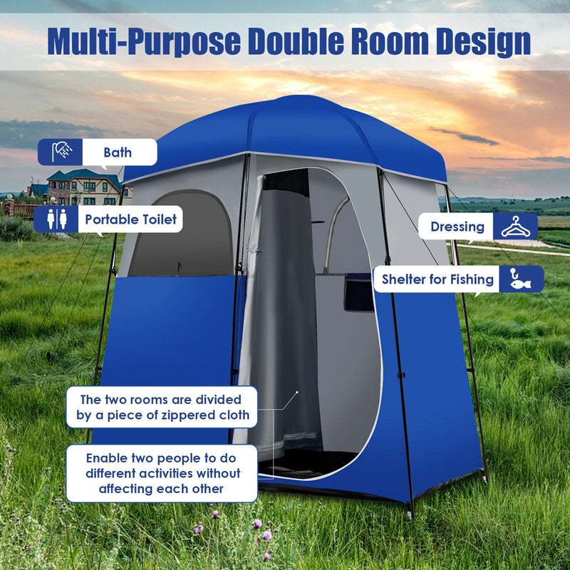 Double-Room Camping Toilet Tent with Floor and Portable Storage Bag