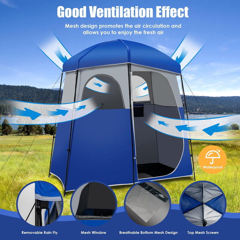 Double-Room Camping Toilet Tent with Floor and Portable Storage Bag