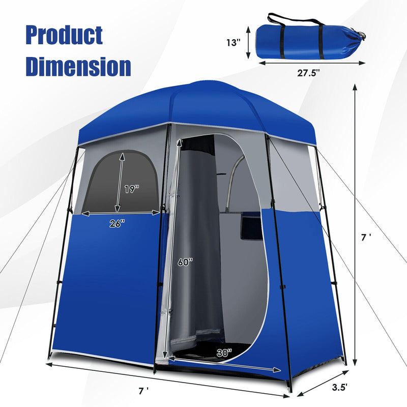 Double-Room Camping Toilet Tent with Floor and Portable Storage Bag