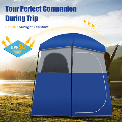 Double-Room Camping Toilet Tent with Floor and Portable Storage Bag