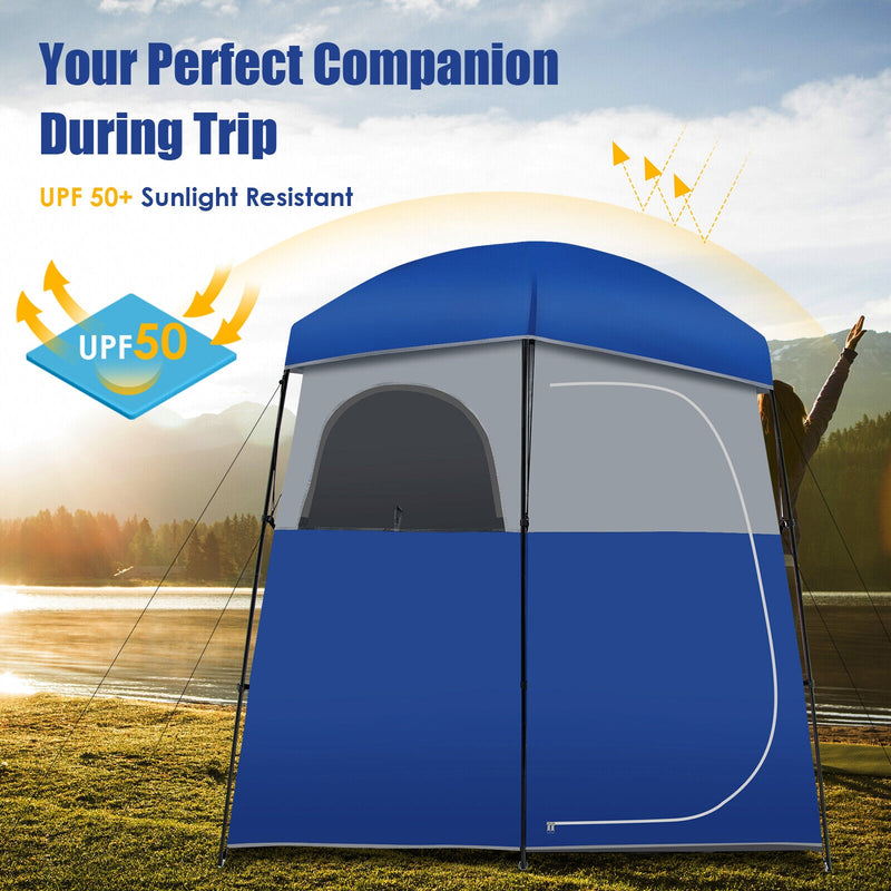 Double-Room Camping Toilet Tent with Floor and Portable Storage Bag