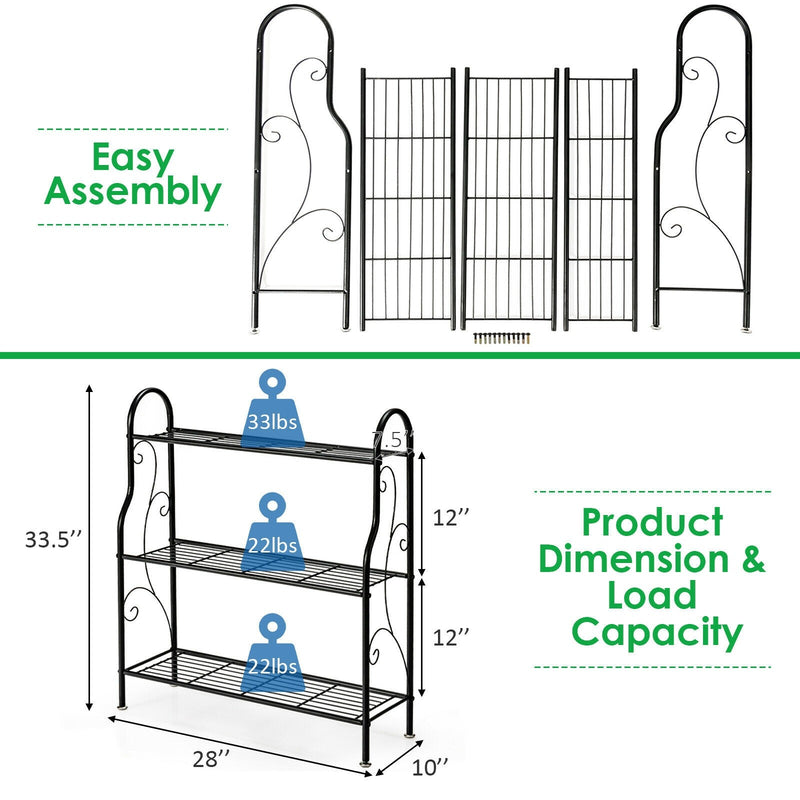 3-Tier Scrollwork Designed Metal Plant Stand