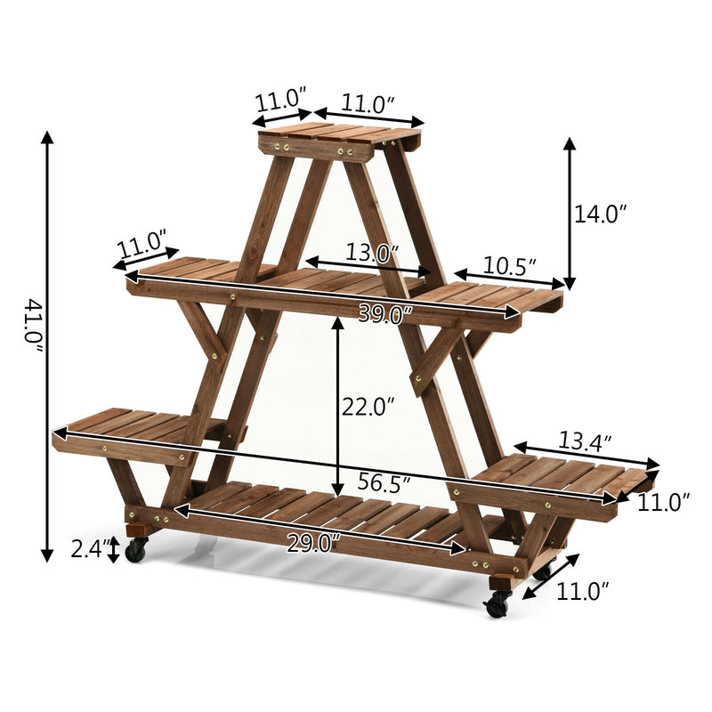 Wooden Plant Stand with Wheels Pots Holder Display Shelf