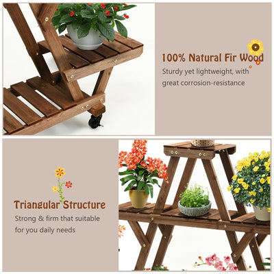 Wooden Plant Stand with Wheels Pots Holder Display Shelf