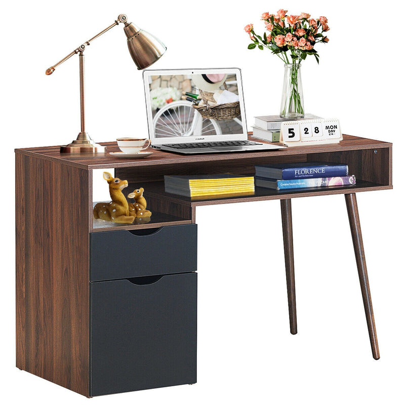 Computer Desk with Drawer Cabinet and Wood Legs