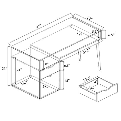 Computer Desk with Drawer Cabinet and Wood Legs