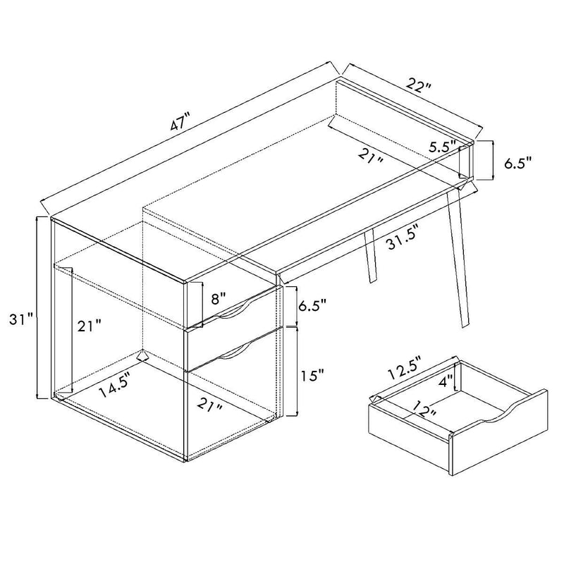 Computer Desk with Drawer Cabinet and Wood Legs