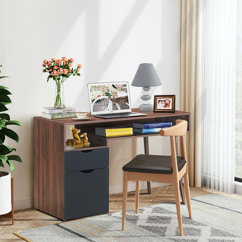 Computer Desk with Drawer Cabinet and Wood Legs