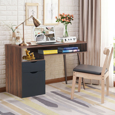 Computer Desk with Drawer Cabinet and Wood Legs