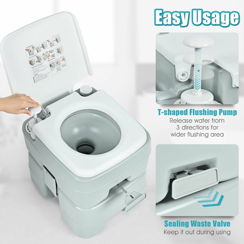 5.3 Gallon 20 L Portable Potty Commode for RV Camping Indoor Outdoor