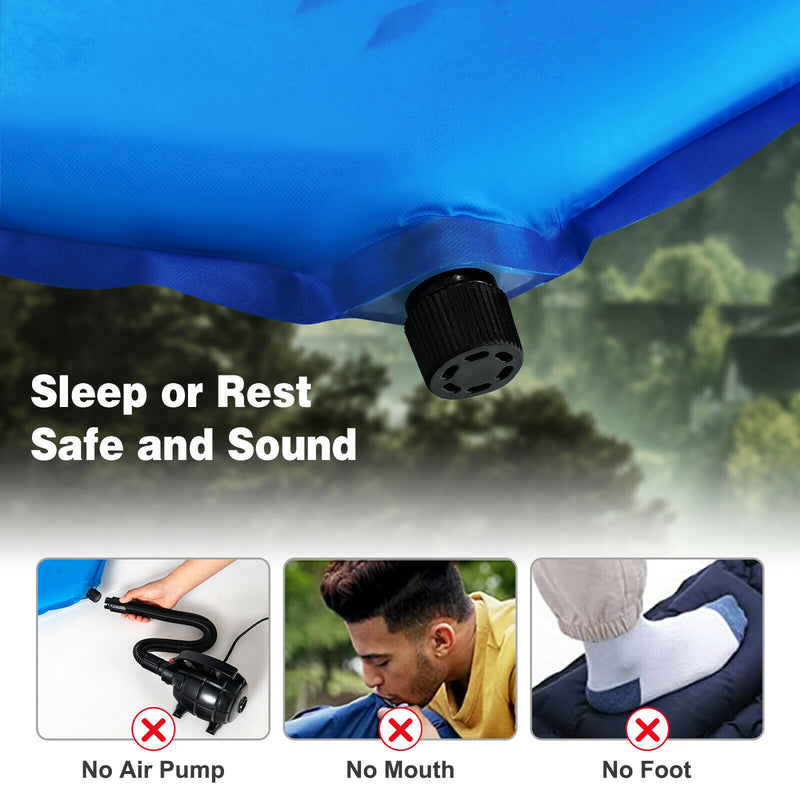 Blue Inflatable Sleeping Pad with Carrying Bag