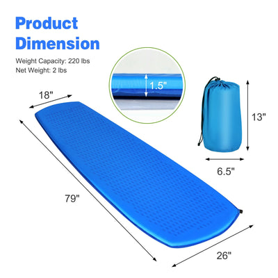 Blue Inflatable Sleeping Pad with Carrying Bag