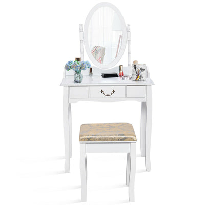 Dressing Vanity Table Set with Detachable Mirror and Cushioned Stool