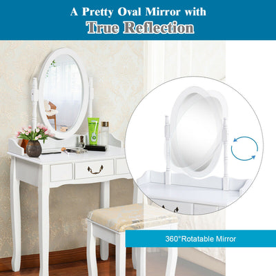 Dressing Vanity Table Set with Detachable Mirror and Cushioned Stool