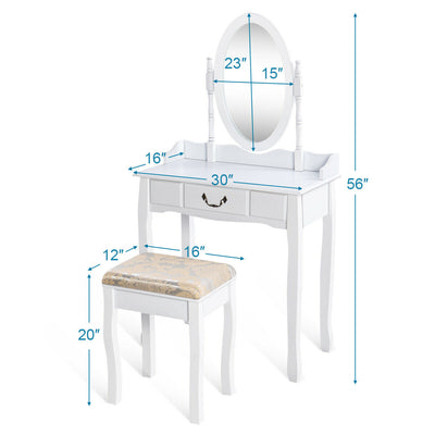 Dressing Vanity Table Set with Detachable Mirror and Cushioned Stool