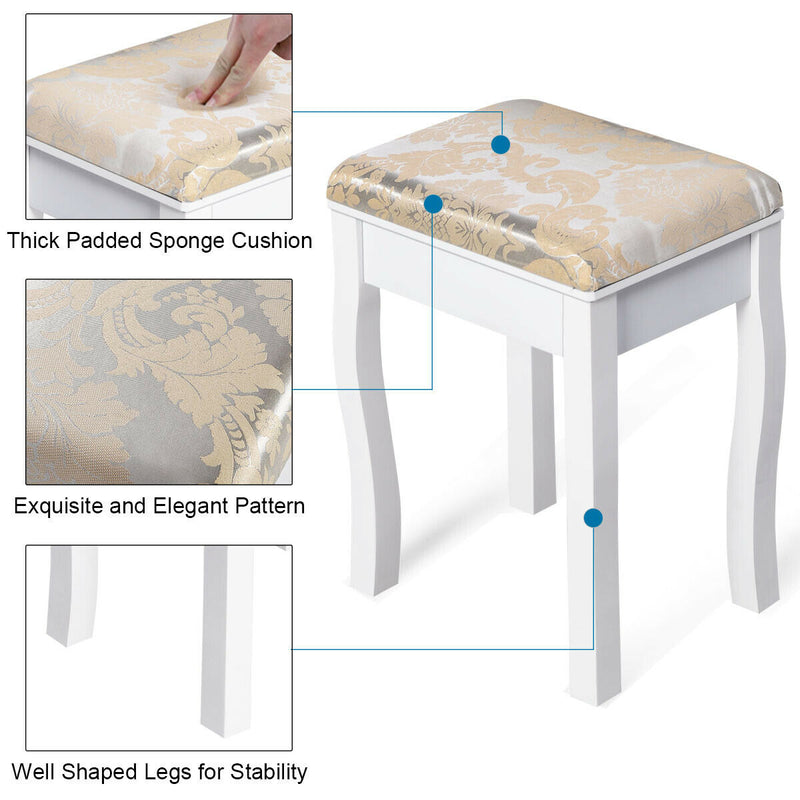 Dressing Vanity Table Set with Detachable Mirror and Cushioned Stool