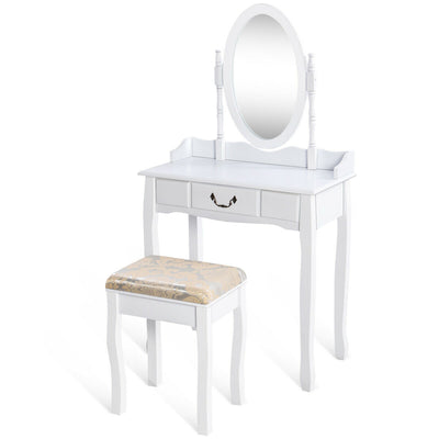 Dressing Vanity Table Set with Detachable Mirror and Cushioned Stool