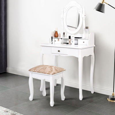 Vanity Makeup Mirrored Dressing Table with Stool and 3 Drawers