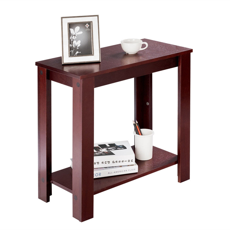 Espresso Wooden Sofa End Table Side with Bottom Shelf