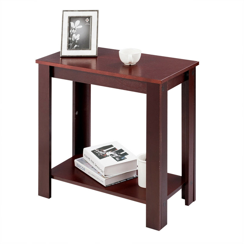 Espresso Wooden Sofa End Table Side with Bottom Shelf