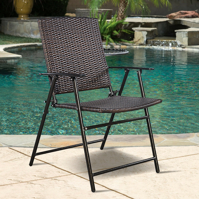 Set of 4 Portable Folding Rattan Chair Support 250 lbs