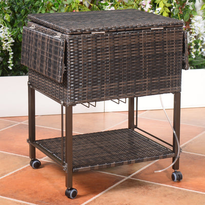 Outdoor Portable Rattan Cooler Cart Trolley