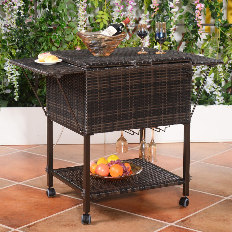 Outdoor Portable Rattan Cooler Cart Trolley