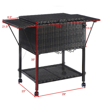 Outdoor Portable Rattan Cooler Cart Trolley