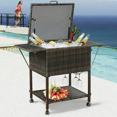 Outdoor Portable Rattan Cooler Cart Trolley