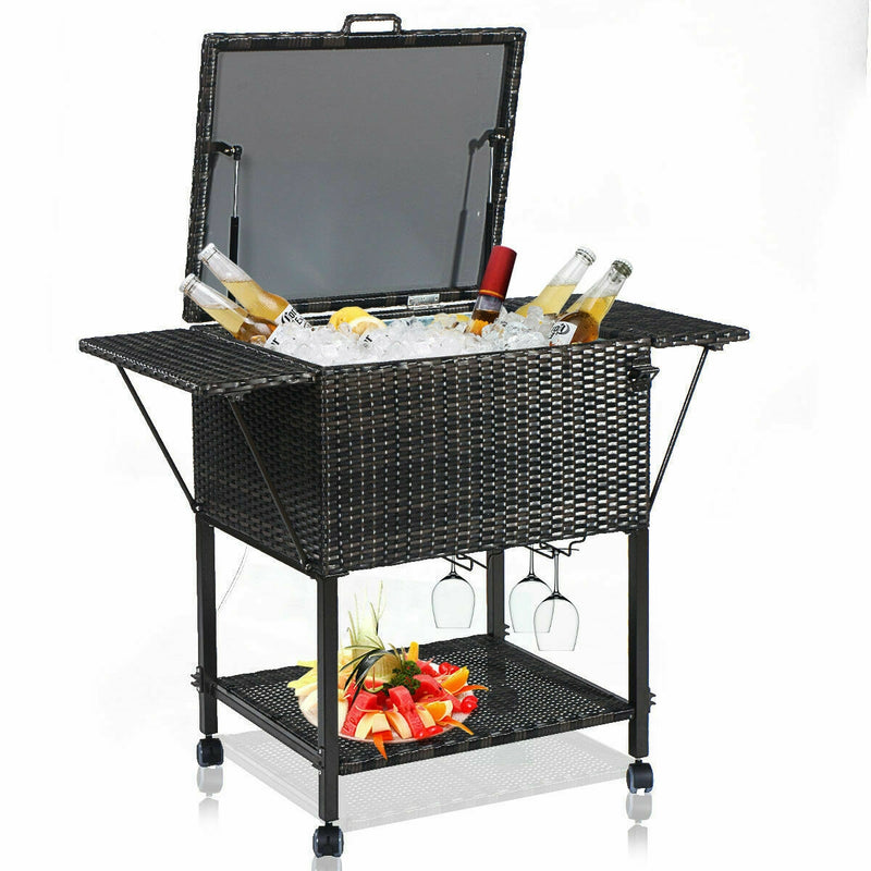 Outdoor Portable Rattan Cooler Cart Trolley