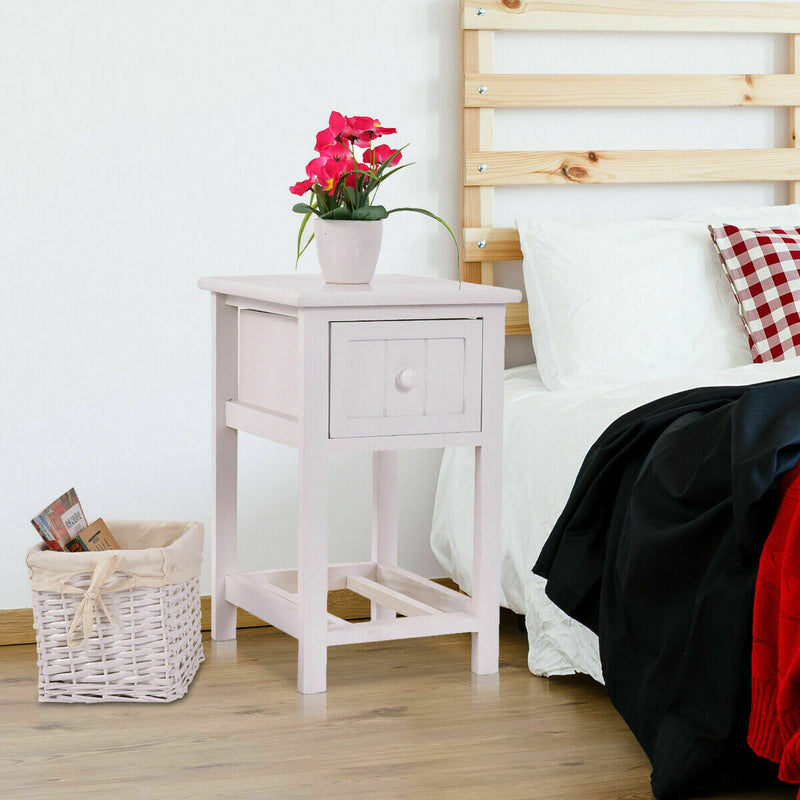 2 Pcs 2-Layer Nightstand End Table with a Removable Wicker Basket