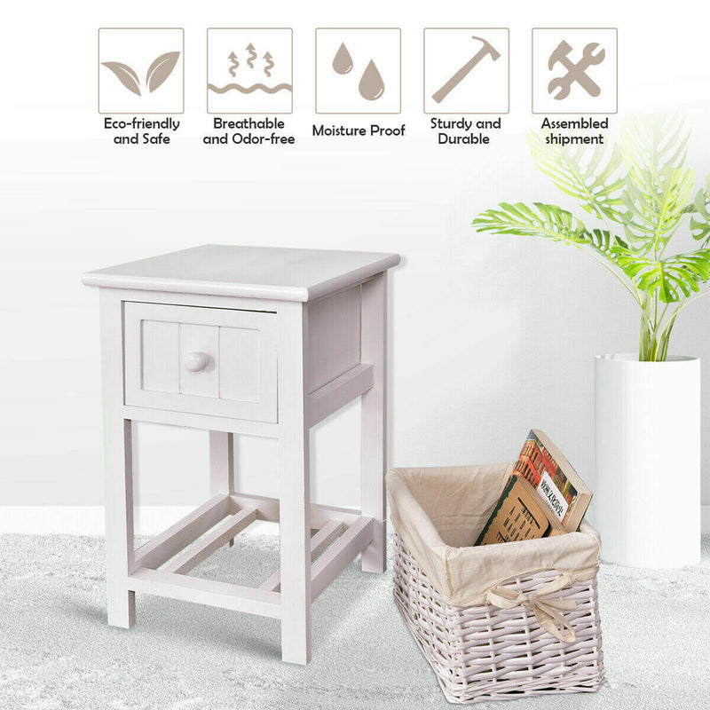 2 Pcs 2-Layer Nightstand End Table with a Removable Wicker Basket