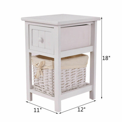 2 Pcs 2-Layer Nightstand End Table with a Removable Wicker Basket