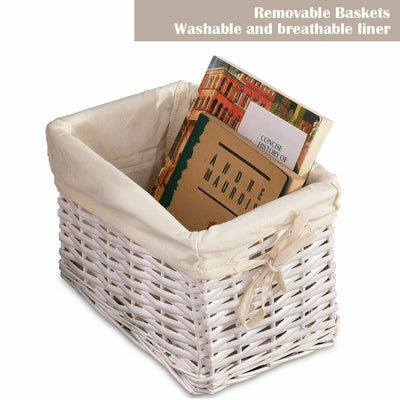 2 Pcs 2-Layer Nightstand End Table with a Removable Wicker Basket