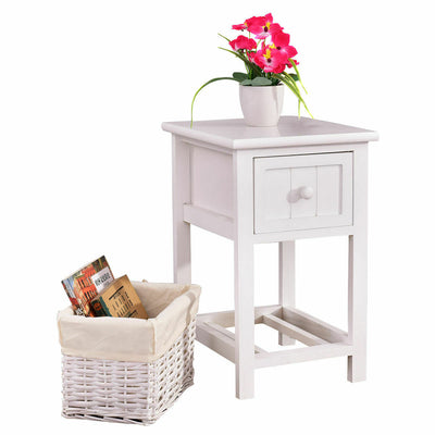 2 Pcs 2-Layer Nightstand End Table with a Removable Wicker Basket