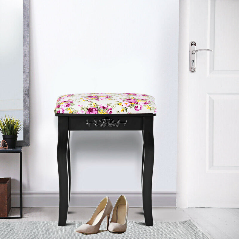 Wood Dressing Padded Stool Piano Seat with Rose Cushion