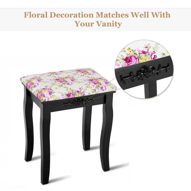 Wood Dressing Padded Stool Piano Seat with Rose Cushion