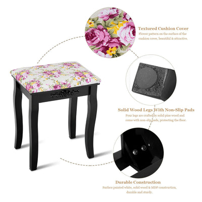 Wood Dressing Padded Stool Piano Seat with Rose Cushion