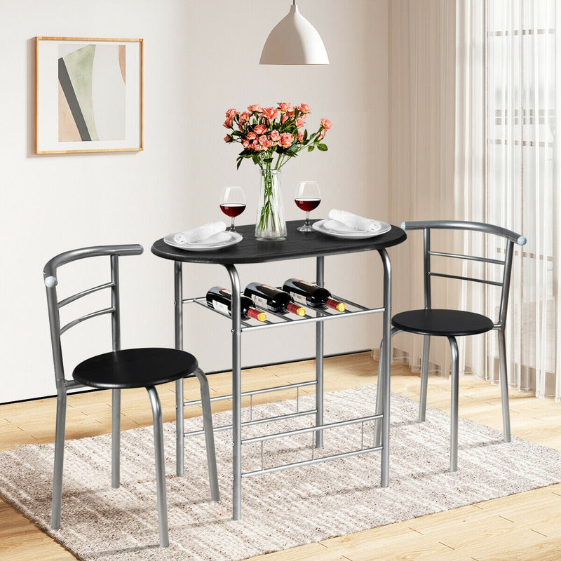 3 Pcs Home Kitchen Bistro Pub Dining Table 2 Chairs Set