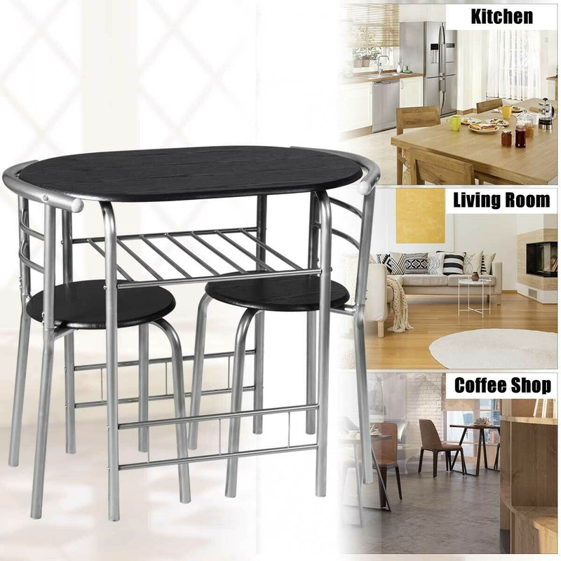 3 Pcs Home Kitchen Bistro Pub Dining Table 2 Chairs Set