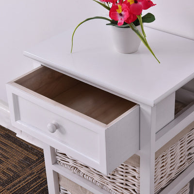 3-Tier Wooden Nightstand End Table with 2 Removable Baskets