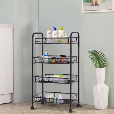 4-Tier Swivel Storage Rack Kitchen Trolley Cart with Mesh Baskets