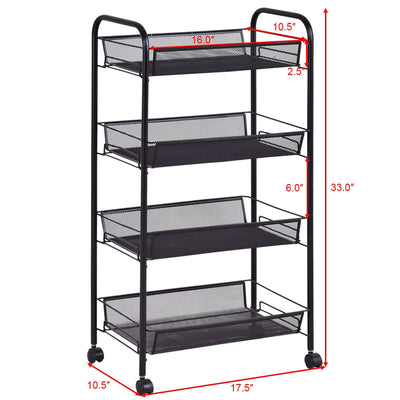 4-Tier Swivel Storage Rack Kitchen Trolley Cart with Mesh Baskets