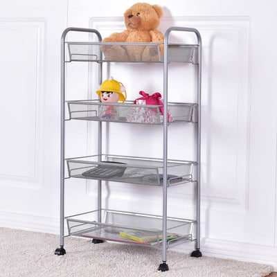 4-Tier Swivel Storage Rack Kitchen Trolley Cart with Mesh Baskets